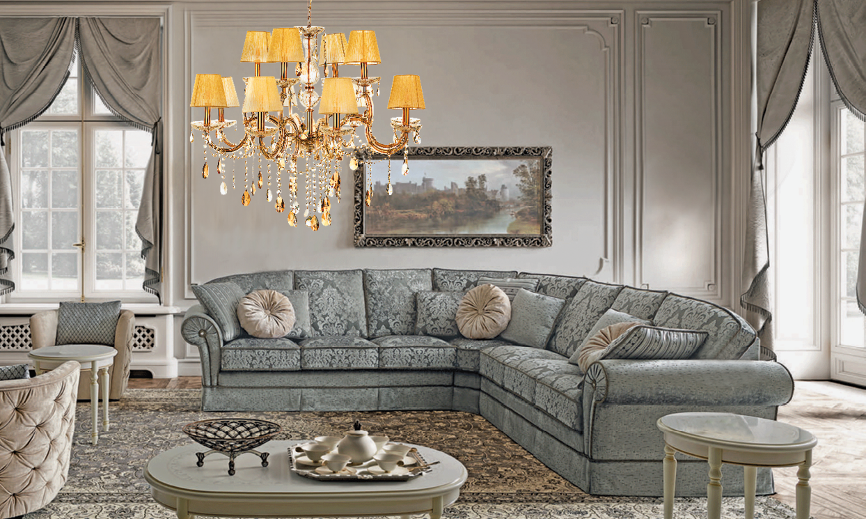 InLight Κρεμαστό φωτιστικό από χρυσό μέταλλο γυαλί και κρύσταλλα (5243-12Φ-Χρυσό)