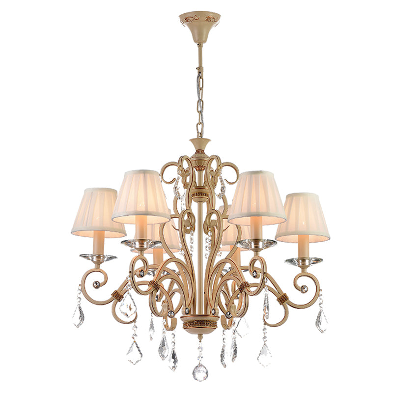 InLight Κρεμαστό φωτιστικό από μπεζ μέταλλο κρύσταλλα και υφασμάτινο καπέλο 6XE14 D:65cm (5276-6)