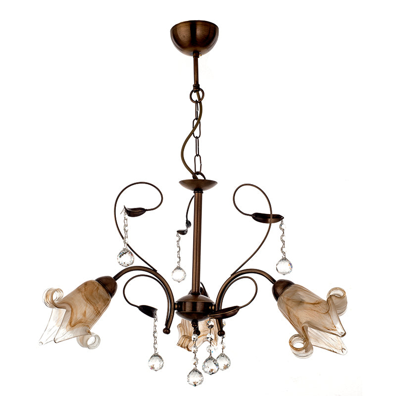 InLight Κρεμαστό φωτιστικό από οξυντέ μέταλλο κρύσταλλα και μελί γυαλί 3XE14 D:60cm (5300-3-BR)