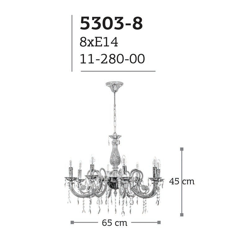 InLight Κρεμαστό φωτιστικό από μέταλλο σε μπεζ πατίνα και κρύσταλλα 8XE13 D:65cm (5303-8)