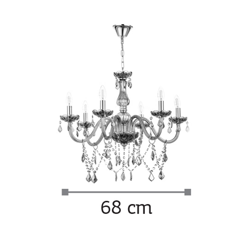 InLight Κρεμαστό φωτιστικό από φιμέ γυαλί και κρύσταλλα 6XE14 D:68cm (5314-6-FIME)