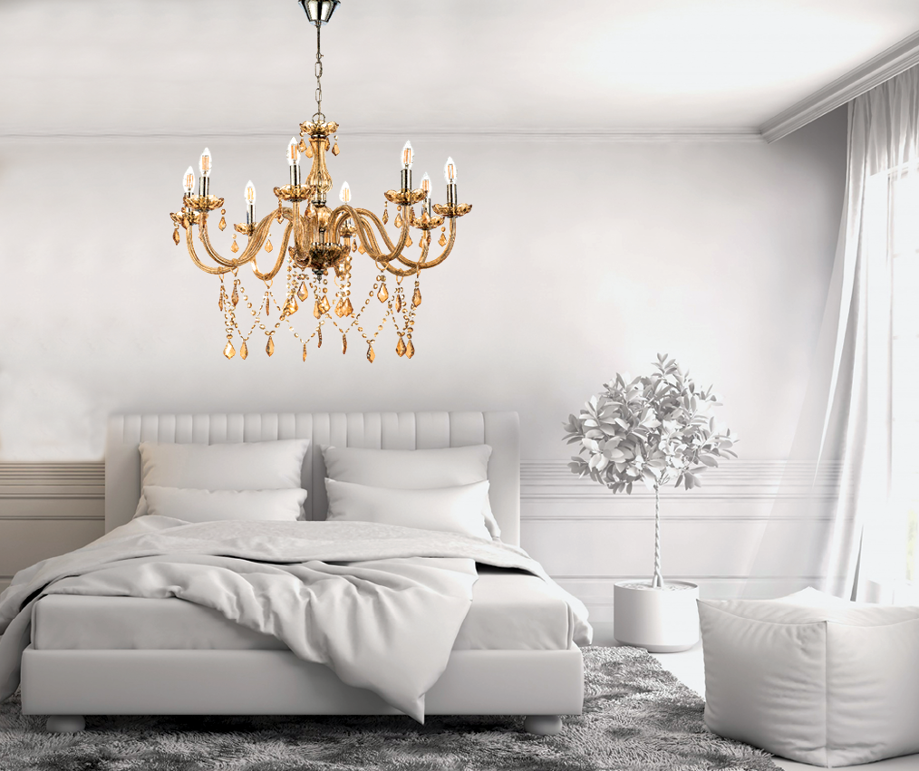 InLight Κρεμαστό φωτιστικό από μελί γυαλί και κρύσταλλα 8XE14 D:75cm (5314-8-AMBER)