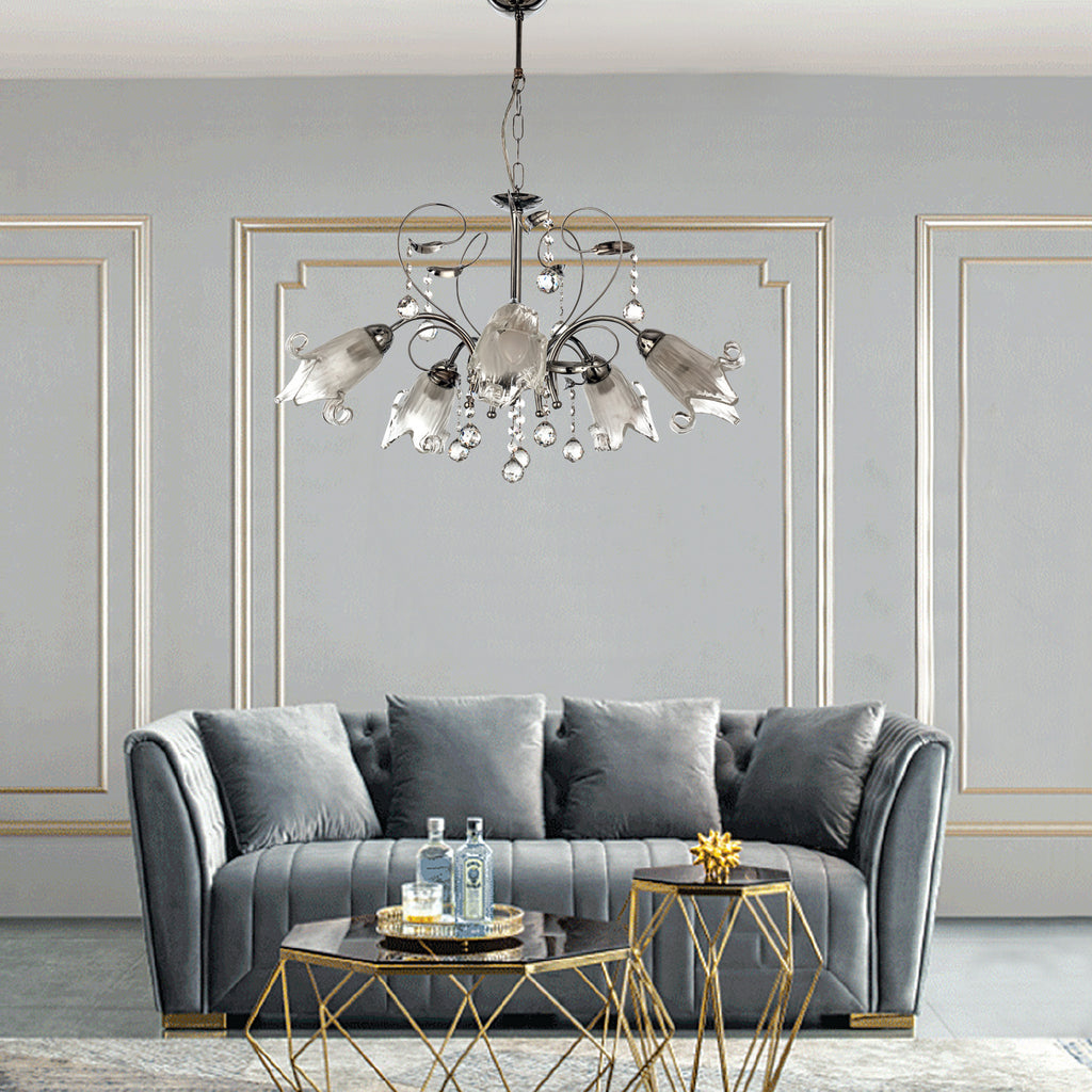 InLight Κρεμαστό φωτιστικό από χρώμιο μέταλλο κρύσταλλα και λευκό γυαλί 5XE14 D:60cm  (5300-5-CH)